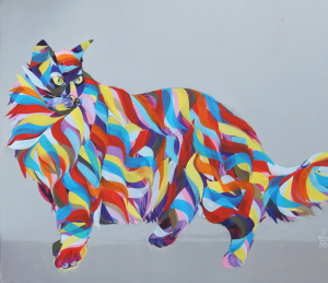 Kot w piórach (2021) — rytm koloru i spokoju aukcja charytatywna na rzecz Fundacji Dom Autysty